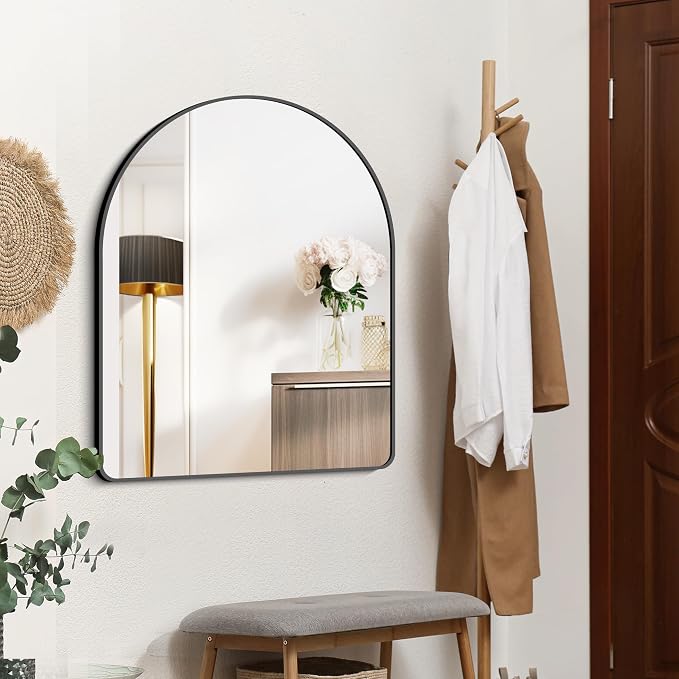 FORBATH Arched Bathroom Mirror 30x36 Inch, Bathroom Mirror Wall Mounted Modern Black Aluminum Frame Decor Dresser Mirror for Bedroom Living Room Entryway, Hanging or Leaning Against Wall