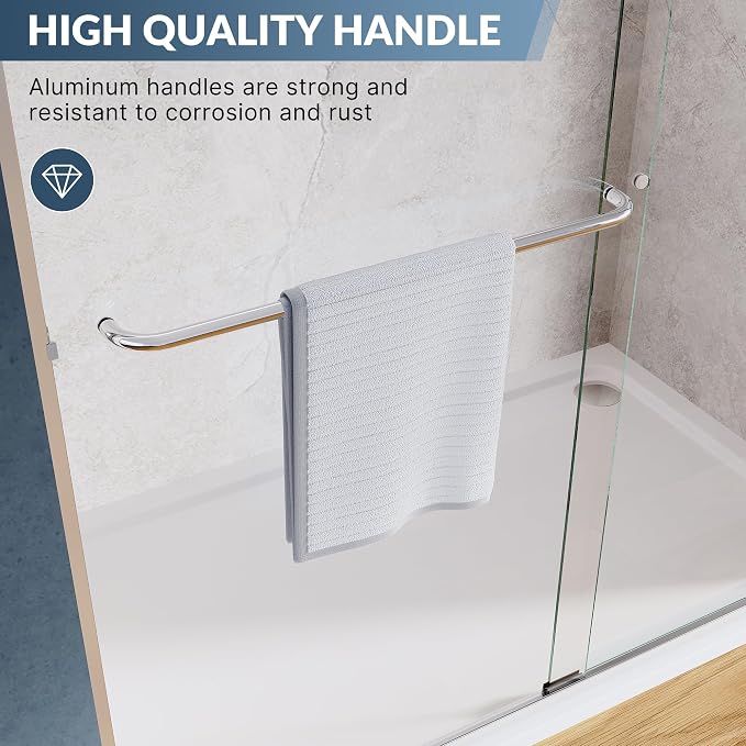 SUNNY SHOWER 60 in.W x 72 in.H Glass Shower Door, Semi Frameless Double Sliding Shower Door, 1/4" Clear Glass, Chrome Finish