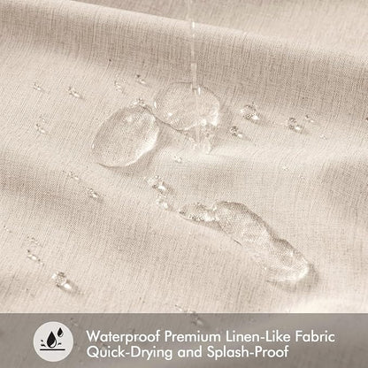 ANRODUO Beige Linen Textured Fabric Shower Curtain Set - W72xL84 | Farmhouse Shower Curtain with 12 Metal Hooks, Waterproof Heavy Duty, Button Hole Design, Machine Washable for Bathroom