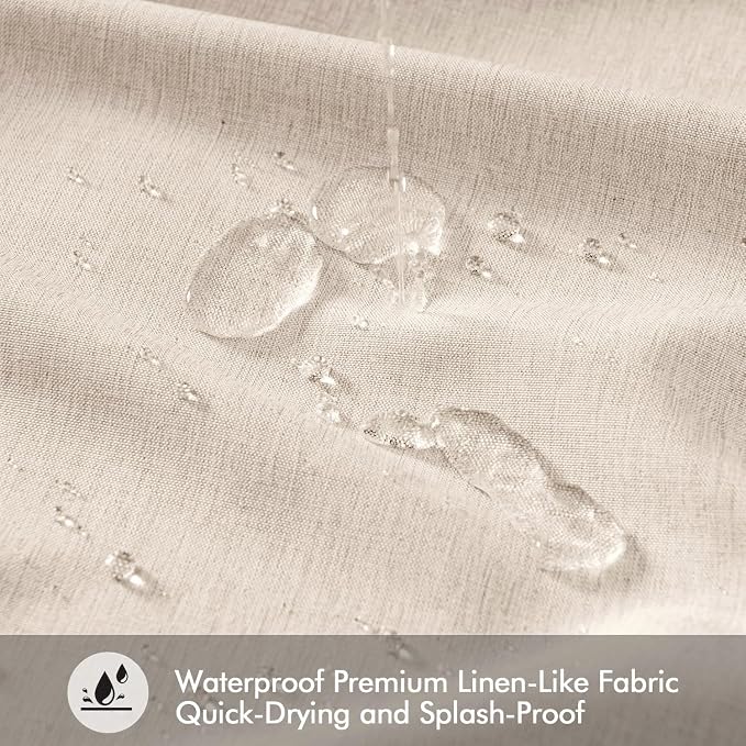 ANRODUO Beige Linen Textured Fabric Shower Curtain Set - W72xL72 | Farmhouse Shower Curtain with 12 Metal Hooks, Waterproof Heavy Duty, Button Hole Design, Machine Washable for Bathroom