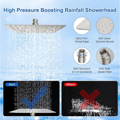 Metal 10" Filtered Rainfall Showerhead Combo, Easy Reach, Brushed Nickel | 4-Way Diverter with Pause Mode, High Pressure Shower Head with 10-Spray Handheld, 71" Hose/12" Extension Arm/Holder