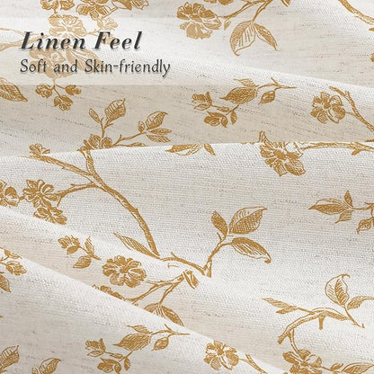 MitoVilla Yellow Linen Floral Shower Curtain for Bathroom, 72 x 72 | Yellow BoHo Cottagecore Spring Shower Curtains, Modern Farmhouse Country Plant Leaves Bathroom Décor, 72 x 72