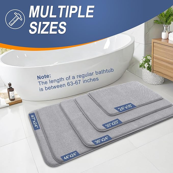 OLANLY Memory Foam Bathroom Runner Rug 50x30, Absorbent Long Bath Mat, Grey | Soft Quick Dry Bath Rugs, Non-Slip Carpet, Machine Washable Mat for Bathroom Floor, Tub and Shower, Home Decor Accessories