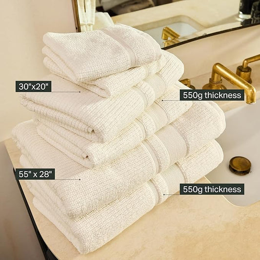 Preston Lane Douro Hand Towel Set – 2 Pack Luxury Cotton Towels, Ultra Soft & Absorbent, Quick-Dry Spa-Quality Bathroom Towels, Made in Portugal, Alabaster