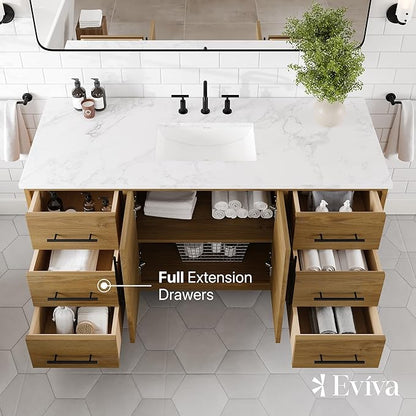 Eviva Graham 60 in. Oak Single Sink Bath Vanity with Arabescato Engineered Stone Top and Undermount Porcelain Sink