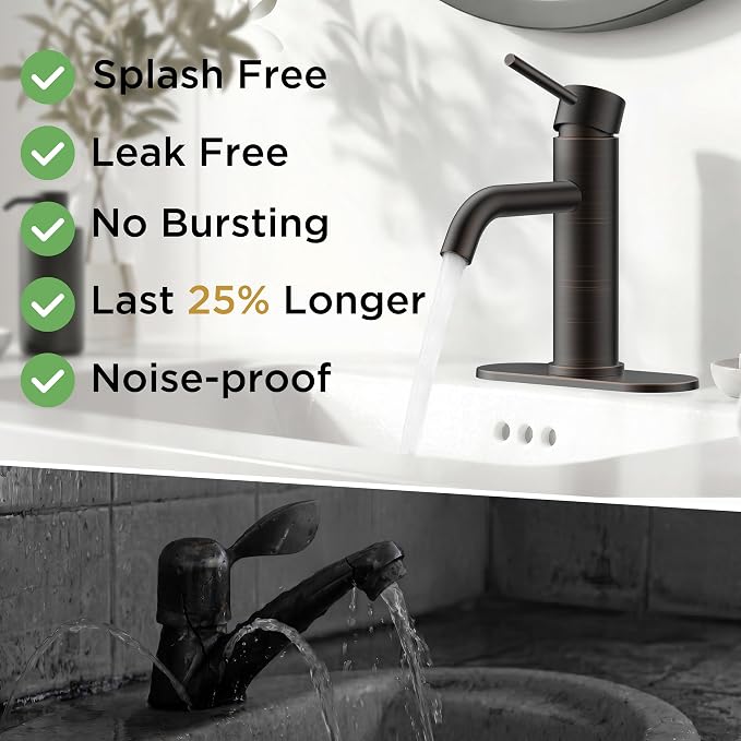 FORIOUS Bathroom Faucet 1 Hole, Single Handle Vainty Sink Faucets Bronze | for 1 or 3 Hole 4 Inch Centerset Sink, with Pop-up Drain, NSF61 Certificate, for Rv Commercial Lavatory Restroom Basin