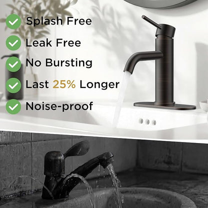FORIOUS Bathroom Faucet 1 Hole, Single Handle Vainty Sink Faucets Bronze | for 1 or 3 Hole 4 Inch Centerset Sink, with Pop-up Drain, NSF61 Certificate, for Rv Commercial Lavatory Restroom Basin