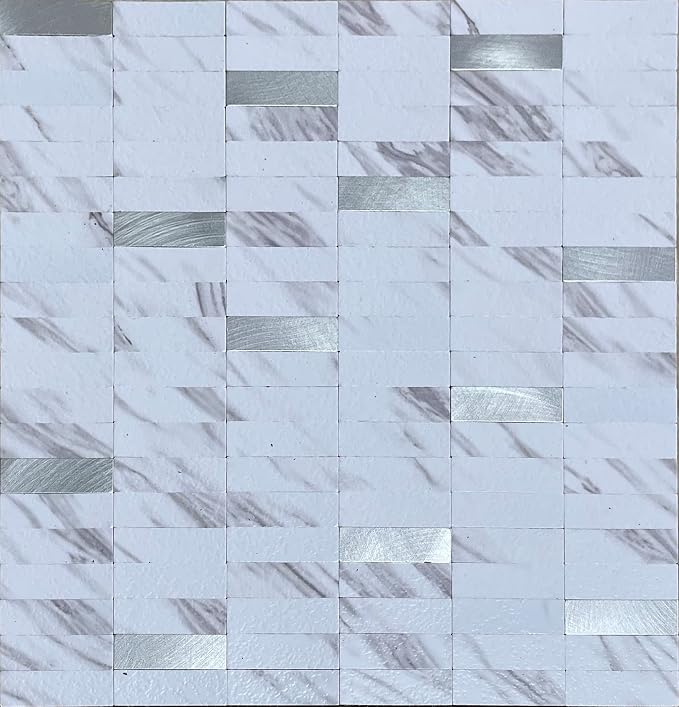 XUANINY Peel and Stick Tile Backsplash Self- Adhesive Wall Tiles Aluminum Mosaic Sticker for Kitchen (11.33"x11.92" Per Sheet, Pack of 10 pcs) (White Marble)