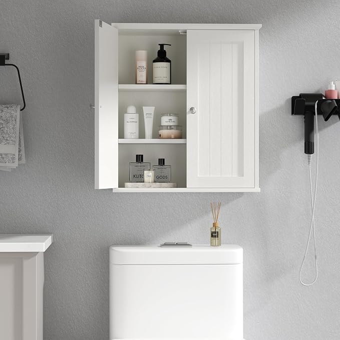 Shintenchi Bathroom Wall Medicine Cabinet, Over The Toilet Storage, White | Bathroom Storage Organizer Cupboard, with 2 Magnet Door and 3-Tier Shelves, Space Saving, Easy to Assemble & Clean