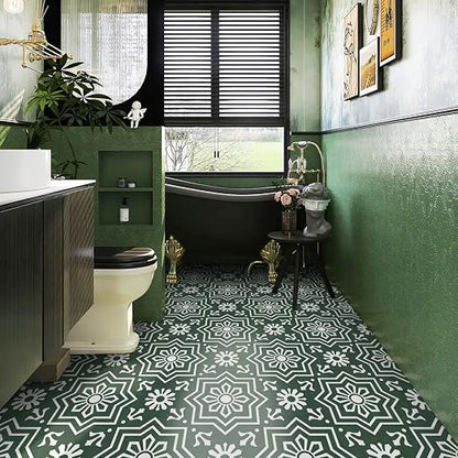 MORCART 20 Pack Peel and Stick Floor Tile, 7.87"x 7.87" Vinyl Flooring, Removable DIY Flooring for Bathroom, Kitchen, Fireplace, Stairs, Bedrooms, Wall, Pantry Room Waterproof Dark Green