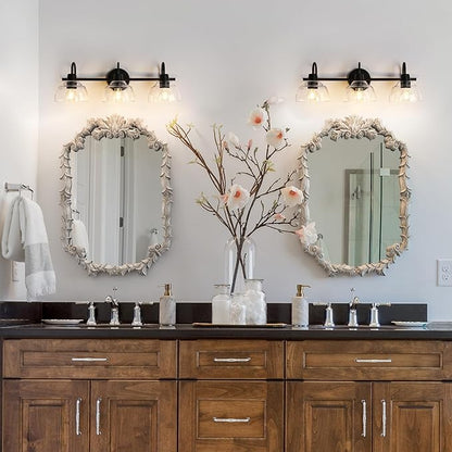 classy leaves Black Bathroom Light Fixtures, 3 Light Bathroom Vanity Lights with Clear Glass Modern Farmhouse Black Bathroom Sconce Wall Lighting