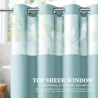 Teal Ringless Linen Textured Shower Curtain with Snap in Liner, 72x75 | 3 in 1 Hotel Shower Curtain Set, Removable Liner, Waterproof & Washable, Mesh Top Window, Durable Fabric, Easy to Install