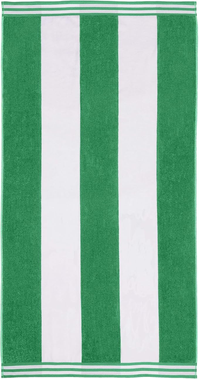 Superior Cotton Nautical Stripe Beach Towels, Colorful Towels for Adult, Kid, Pool, Swimming, Sand, Travel, Large Oversized, Absorbent, Fast Drying, Bath Basics, Cabana Collection, 1 Piece, Dark Green