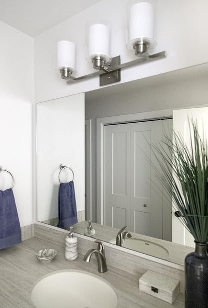 Design House 556159 Oslo Traditional 3-Light Indoor Dimmable Bathroom Vanity Light with Double Glass Shades for Over the Mirror, Satin Nickel