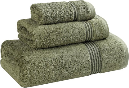 Superior Egyptian Cotton 3-Piece Towel Set, Assorted Towels, Home Bathroom, Master, Guest Bath, Decor Essentials, Includes 1 Bath, 1 Hand, 1 Face Towel/Washcloth, Quick Dry, Absorbent, Forest Green