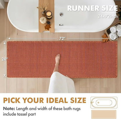 MIULEE Fall Orange Set of 2 Waffle Bathroom Runner Rugs 2'x6'(24"x72") | Non Slip, Super Absorbent, Washable, Ultra Soft, Boho Bath Mats for Bathroom Hallway Bedroom Laundry Room Kitchen