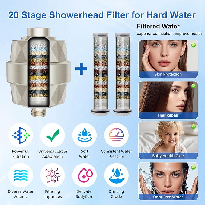 Metal 10" Filtered Rainfall Showerhead Combo, Easy Reach, Brushed Nickel | 4-Way Diverter with Pause Mode, High Pressure Shower Head with 10-Spray Handheld, 71" Hose/12" Extension Arm/Holder