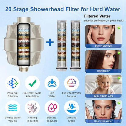 Metal 10" Filtered Rainfall Showerhead Combo, Easy Reach, Brushed Nickel | 4-Way Diverter with Pause Mode, High Pressure Shower Head with 10-Spray Handheld, 71" Hose/12" Extension Arm/Holder