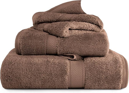 Superior Egyptian Cotton Ultra Plush & Absorbent, 3 Piece Set, Chocolate | Quick Dry, Soft Luxury Towel Set, Bath Essentials, Guest Bath, Spa, 1 Bath, 1 Hand, 1 Face Towels, Madeline Towels