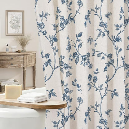 MitoVilla Long Linen Floral Shower Curtain for Bathroom,72 x 78 | Long Cottagecore Spring Shower Curtains for Bathroom, Modern Farmhouse Country Plant Leaves Bathroom Décor, 72 x 78