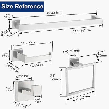 5 Piece Bathroom Hardware Accessories - Brushed Nickel, 24Inch Towel Racks, Stainless Steel Square Towel Bar Set, Wall Mounted