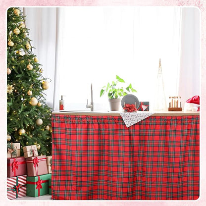 Hahafelt Self-Adhesive Sink Skirt, 55"x32" Waterproof Fabric Under Sink Cover with Diamond Stitch, Hide Pipes & Storage for Bathroom, Kitchen, Laundry Room, Rental Home Decor(Tartan)