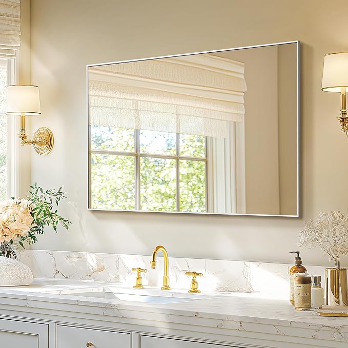 Bathroom Vanity Mirror for Wall, 30"x40" Bathroom Mirror for Over Sink | HD Shatterproof Glass, Rectangular Metal Frame, Horizontally or Vertically, Mirror for Bathroom, Living Room, Entryway,Silver