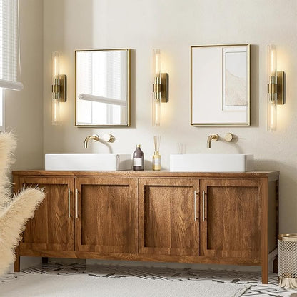 Wall Sconces, 22.8" Gold Bathroom Sconces Wall Lighting with Clear Glass, Modern Sconces Wall Decor Brass Light Fixtures for Bathroom Mirror Living Room Hallway Bedroom