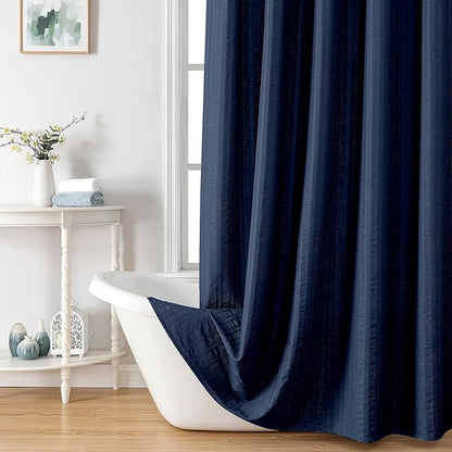 Aiyufeng Moga Extra Long Navy Blue Shower Curtain 96 Inch Long, Embossed Texture Fabric Bathroom Shower Curtain, Large Hotel Bath Curtain with 12 Holes, 72Wx96H, Dark Blue