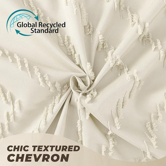 Extra Long 72 x 96 Cream Shower Curtain Boho Farmhouse Shower Curtain Tufted Chevron Textured Minimalist Shower Curtains for Bathroom