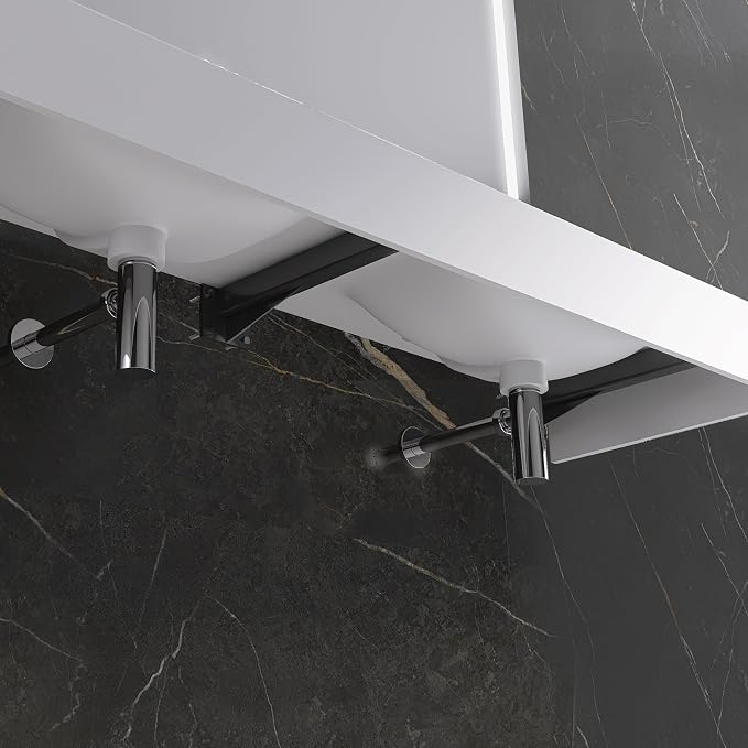 Wall Mount Double Bathroom Sink 59"L x 18"W x 5"H, Resin Stone Floating Sink with Facuet Holes, Rectangle Countertop Freestanding Vessel Sinks (Double Holes 59'')