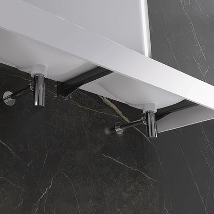 Wall Mount Double Bathroom Sink 59"L x 18"W x 5"H, Resin Stone Floating Sink with Facuet Holes, Rectangle Countertop Freestanding Vessel Sinks (Double Holes 59'')