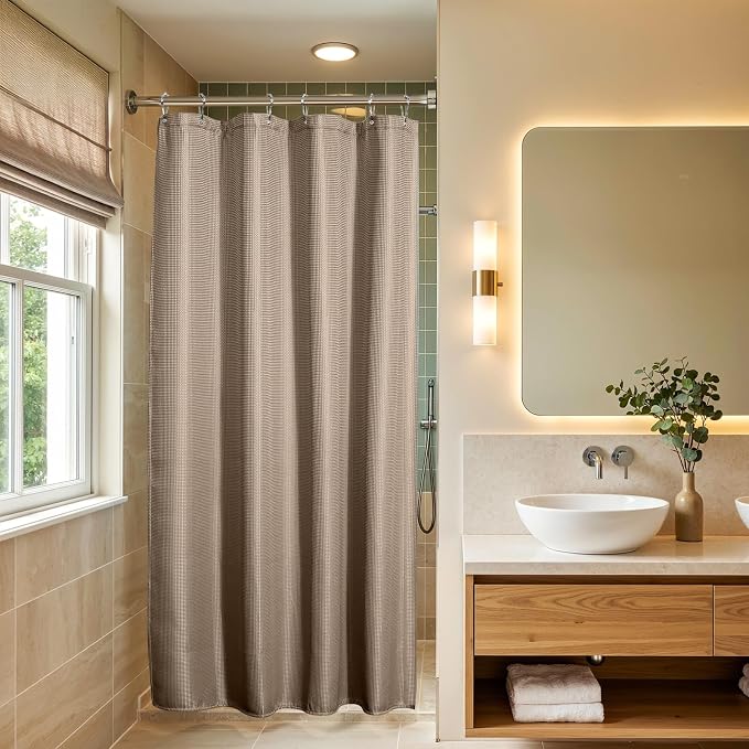 AmazerBath Waffle Shower Curtain Small, Stall Shower Curtain Tan, Taupe Shower Curtain Fabric, Hotel Quality Bathroom Shower Curtains, Heavy Duty, 36 x 72 Inches