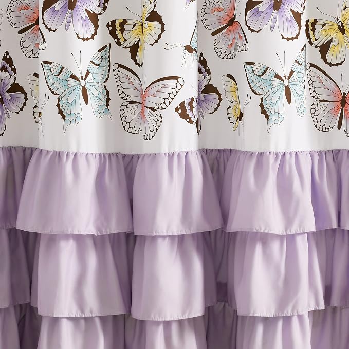 Lush Decor Flutter Butterfly Shower Curtain, 72" x 72", Lilac