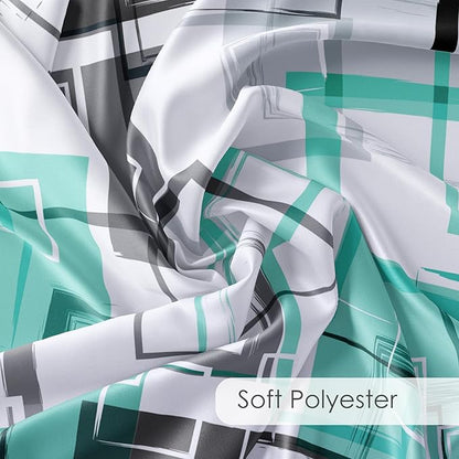 Teal Geometric Shower Curtain with Hooks Mid Century Modern Neutral Geometric Fabric Shower Curtain Modern Design Teal and Grey Pattern Abstract Bathroom Curtains Shower Set, 72Lx72W inches