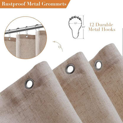 Linen Shower Curtain for Bathroom 78 Inches Length Sand Beige | Weighted Fabric Bath Curtains with Hooks, Water Repellent, Neutral Boho Farmhouse, Simple Luxury Shower Decor, 1 Panel, 72x78
