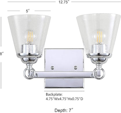 JONATHAN Y 12.75" Chrome Marion 2-Light Vanity Light Wall Sconce for Bathroom Decor, Clear Seeded Glass Shade, Reversible Hardwired Lamp for Mirror Hallway, LED Bulb (JYL7433A)