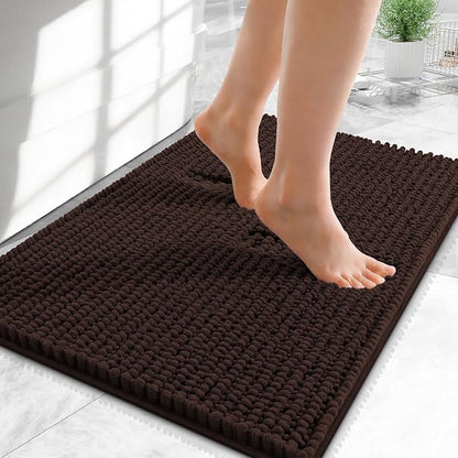 OLANLY Thick Chenille Small Bathroom Rugs 24x16, Absorbent Bath Mat, Brown | Soft Bath Rugs, Rubber Backing, Machine Wash Dry, Bath Mats for Bathroom, Tub and Shower, Home Decor Accessories