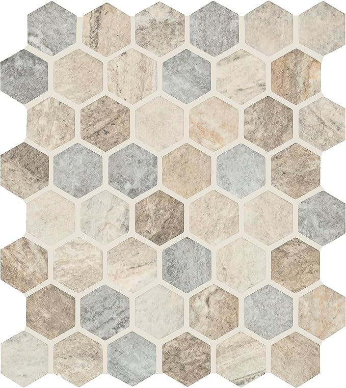 MSI Stonella Hexagon 11.25 in. x 12.75 in. x 6 mm Textured Glass Mesh-Mounted Mosaic Tile for Bathroom, Kitchen Backsplash, Accent Wall Tile, and Shower Wall Tile