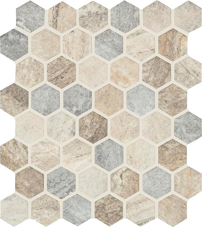 MSI Stonella Hexagon 11.25 in. x 12.75 in. x 6 mm Textured Glass Mesh-Mounted Mosaic Tile for Bathroom, Kitchen Backsplash, Accent Wall Tile, and Shower Wall Tile
