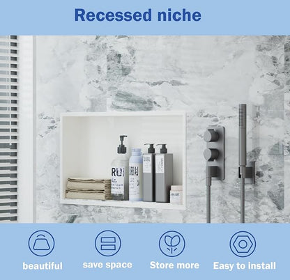 24"x12" Shower Niche Insert Tile Ready ，Stainless Steel Recessed Shower Caddy ，Bathroom remodel，Matte White （ 24 x 12 in）
