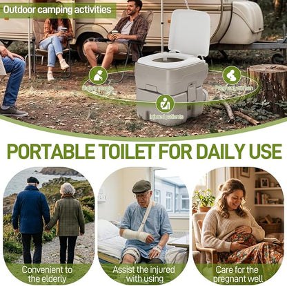 Outdoor Portable Toilet, 5.3 Gallon Waste Tank | Porta Potty with Pressure Pump Double Outlet Leak-proof Clips for Camping Travel RV Boat Truck