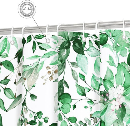 Emerald Green Eucalyptus Shower Curtain, Floral Print, 72x72 | Watercolor Plant Leaves Floral Print, Waterproof Fabric Bathroom Decor, Machine Washable, Rustproof Grommets