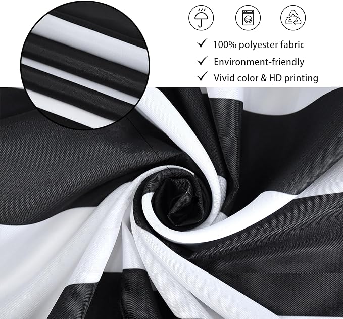 Black and White Extra Long Shower Curtain, Striped Boho Minimalist Modern Waterproof Fabric Machine Washable for Bathroom Bathtub with Hooks 72Wx84H