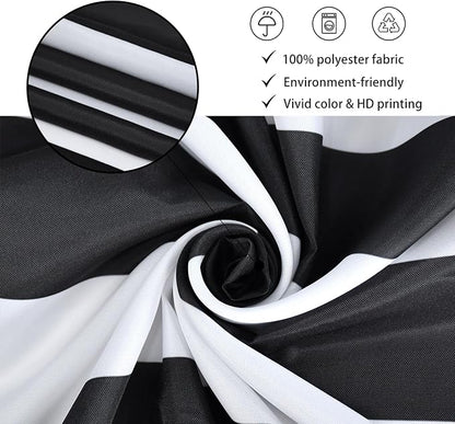 Black and White Shower Curtain, Striped Boho Minimalist Modern Waterproof Fabric Machine Washable for Bathroom Bathtub with Hooks 72x72