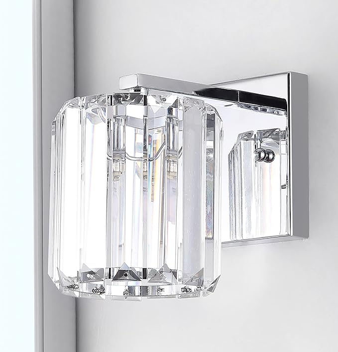 JONATHAN Y 4.75" Chrome 1-Light Vintage Glam LED Vanity Light Wall Sconce Fixture with Clear Crystal Prism Shade, Hardwired Wall Lamp for Bathroom Mirror Hallway, LED Bulb Included JYL3552A