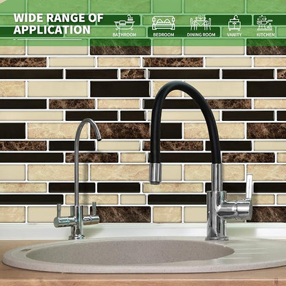 LONGKING 10-Sheet Brown Peel and Stick Backsplash Tile for Kitchen, Vinyl 3D Self-Adhesive Tile Stickers for Kitchen, Bathroom, Counter Top | Peel and stick backsplash, vinyl PVC, Brown, waterproof, kitchen bathroom wall, 10-sheet, set A