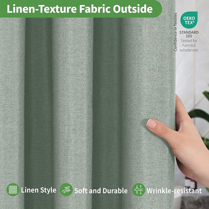 Extra Long No Hooks & No Liner Needed Fabric Shower Curtain,71x86,SageGreen | Linen Texture,100% Waterproof TPU Laminated Layer,Bottom Magnets,Machine Washable,Hotel Style Bathroom Curtain For Shower,Tub