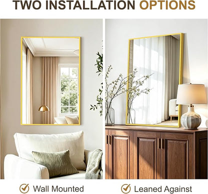 Rectangular Bathroom Mirror, 30"x20" Gold Metal Framed Vanity Mirror | HD Shatterproof Wall Mirror, Horizontal or Vertical Hanging, Easy Installation for Bathroom, Bedroom, Living Room, Entryway
