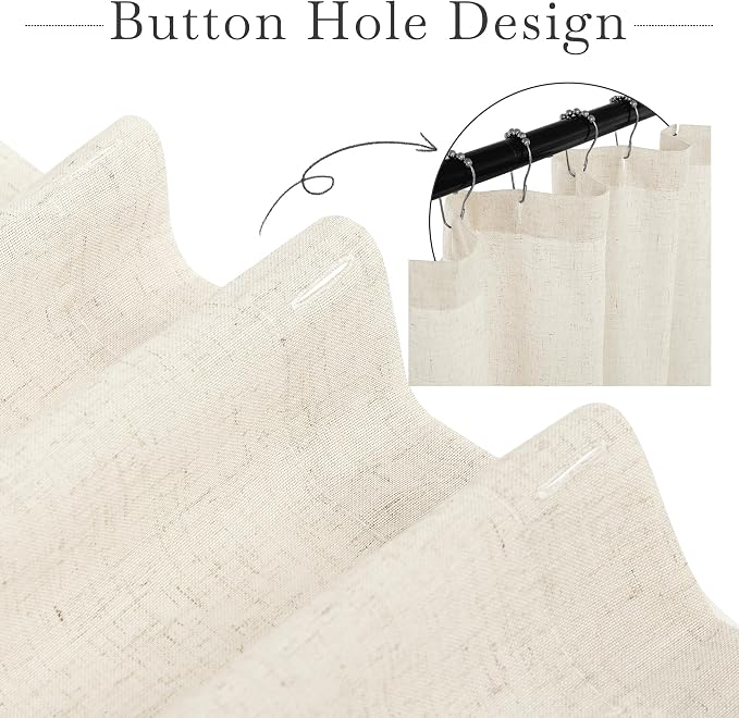 KGORGE Natural Linen Shower Curtain for Bathroom - Linen Blend Button Hole Semi Sheer Lightweight Waterproof Shower Curtains for Bathtub, 54 x 78 inches Long, Hooks Included | Semi-Sheer Waterproof Fabric Lightweight Button Hole for Bathtub, 12 Rust-Pr...